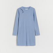 Sukienki i spódniczki dla dziewczynek - Reserved - Prążkowana sukienka z ozdobnym wycięciem - Niebieski - miniaturka - grafika 1