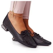 Mokasyny damskie - Ażurowe Mokasyny Na Srebrnym Obcasie Vinceza 21-10602 Czarne - miniaturka - grafika 1