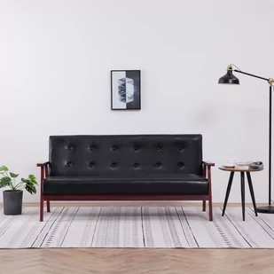 vidaXL 3-osobowa sofa, czarna, sztuczna skóra - Sofy i kanapy - miniaturka - grafika 1