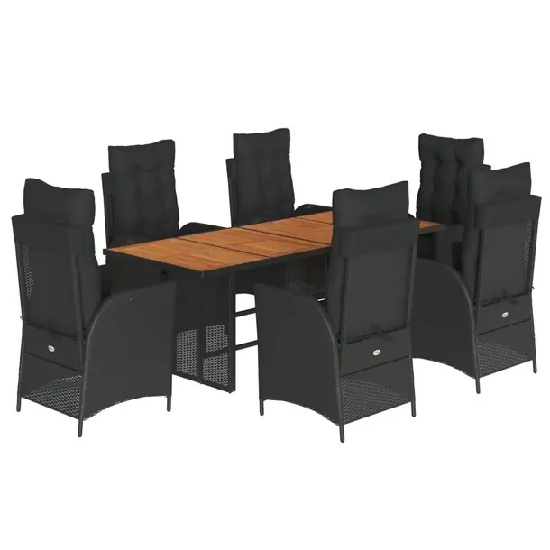 Zestaw mebli ogrodowych 190x80x74 cm, czarny, rattan PE, stal, drewno akacj
