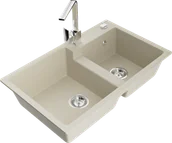 Zlewozmywaki z baterią - Mexen Tomas zlewozmywak granitowy 2-komorowy z baterią kuchenną Rita, beżowy - 6516-69-670300-00 - miniaturka - grafika 1