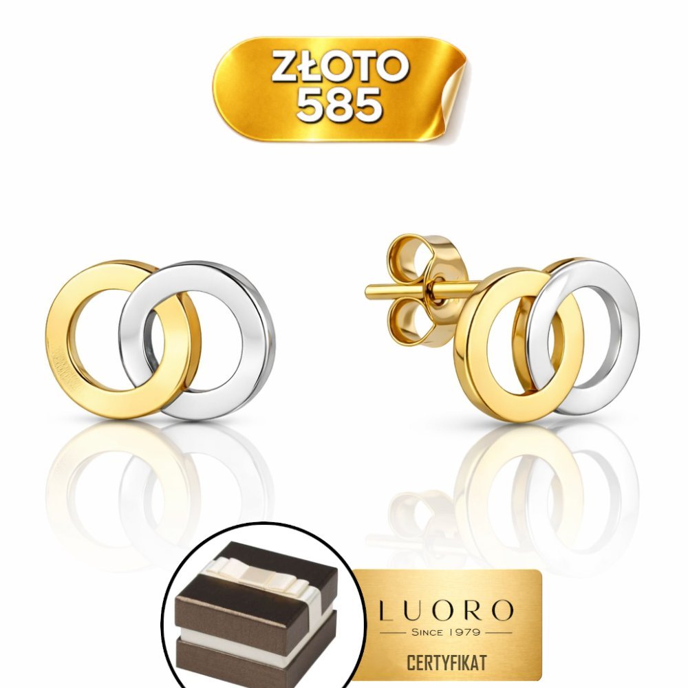 KOLCZYKI ZŁOTE 585 14K DWA KÓŁECZKA ŻÓŁTEGO ZŁOTA SZTYFT 9 MM