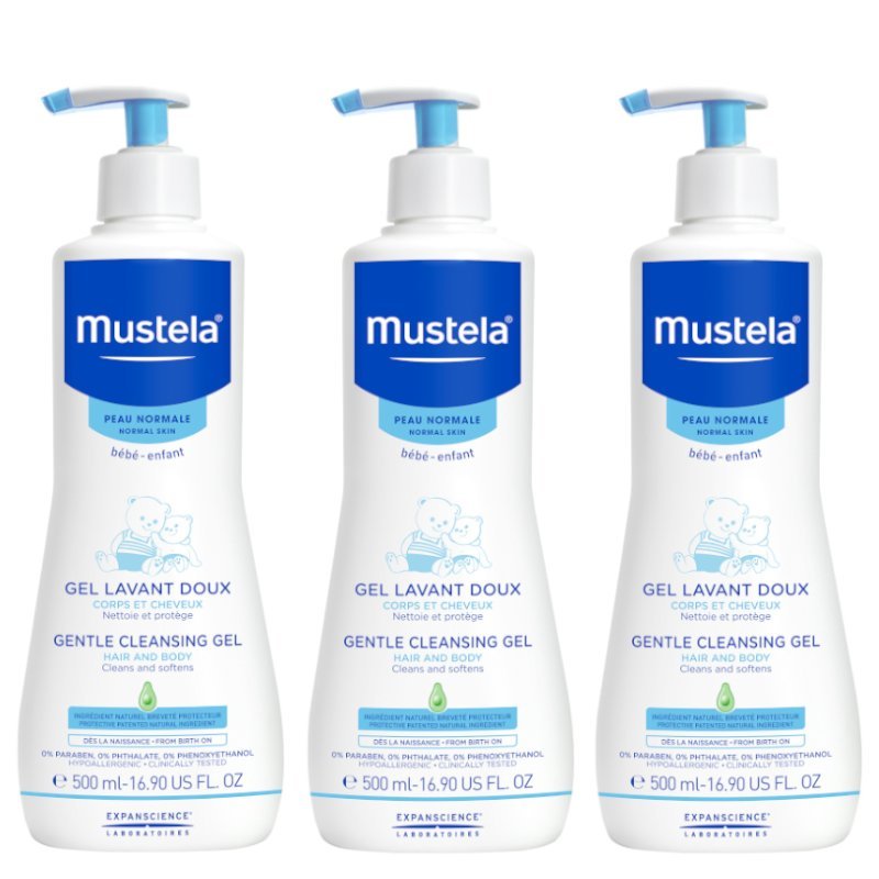 Mustela Gentle Cleansing żel 3x 500ml mycia ciała i włosów dla dzieci