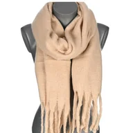 Apaszki i szaliki damskie - Szalik damski zimowy szal gruby ciepły dred z frędzlami na prezent BEŻOWY - miniaturka - grafika 1