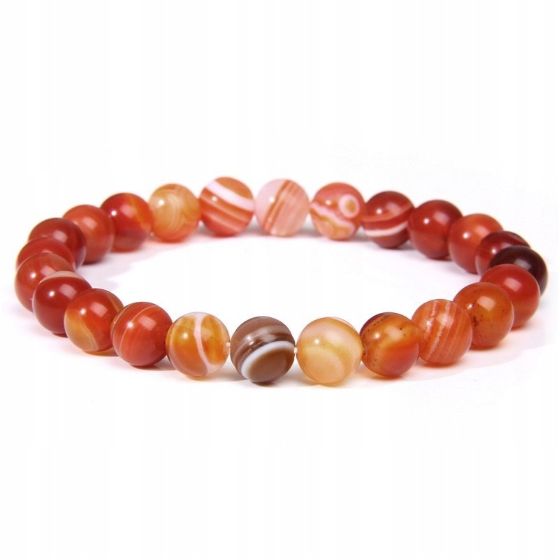 Bransoletka Damska Kamień Naturalny Koraliki Agat Carnelian 8 mm Elastyczna