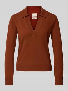Sweter z dzianiny z wełny z wykładanym kołnierzem i dekoltem w serek - Swetry damskie - miniaturka - grafika 1