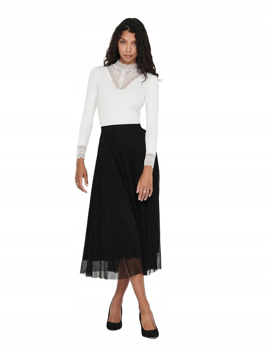 ONLY SPÓDNICA TIULOWA Z PODSZEWKĄ CZARNA MIDI XL 6BA