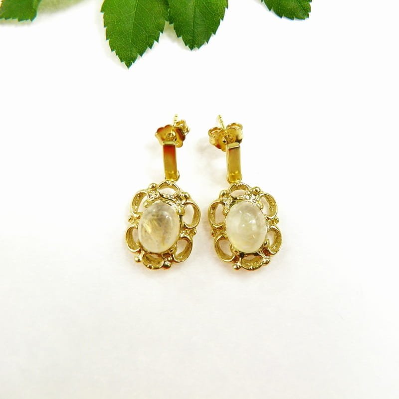 Kolczyki retro z kamieniem księżycowym pozłacane