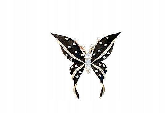 efektowna BROSZKA kolor złoty OZDOBA do ubrań MOTYL czarny cyrkonie prezent