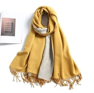 Apaszki i szaliki damskie - Szal szalik kaszmir 100% kaszmirowy żółty szary - miniaturka - grafika 1