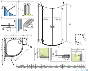 Radaway Essenza Black Pdd kabina 90x100cm szkło przejrzyste 1385001-54-01L/1385003-54-01R - Kabiny prysznicowe - miniaturka - grafika 2