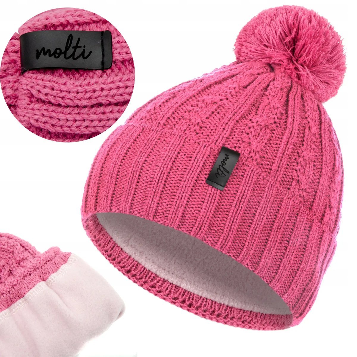 Czapka zimowa dla dzieci dziecięca ciepła z pomponem dla dziewczynki 48-50