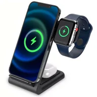 Ładowarki do telefonów - Ładowarka indukcyjna QI 15W 3w1 Wireless Charger do telefonu słuchawek zegarka Apple Watch AirPods iPhone Czarna - miniaturka - grafika 1