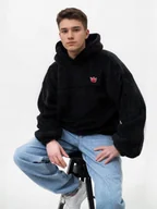 Bluzy męskie - Bluza Z Kapturem Męska Oversize Sherpa Teddy Miś Jigga Korona Czarna Xl - miniaturka - grafika 1