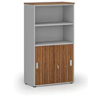 Szafy biurowe - Szafa biurowa kombinowana PRIMO GRAY, drzwi przesuwne na 2 poziomach, 1434 x 800 x 420 mm, szary/orzech - miniaturka - grafika 1