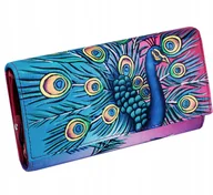 Portfele - Kochmanski skórzany portfel damski ręcznie malowany paw z pawiem - miniaturka - grafika 1