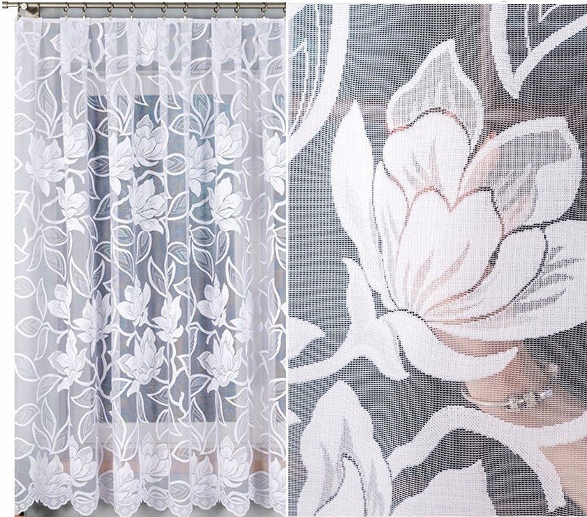 Firana żakardowa wzór 023338, 300x180cm prosta w kwiaty (z obszyciem)
