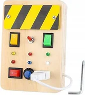 Zabawki sensoryczne - Zabawka sensoryczna drewniana Busy Board Montessori włączniki światła 2+ - miniaturka - grafika 1