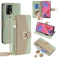 Portfele - Dla Oppo F19 / A74 4G Skórzany futerał Portfel na zamek błyskawiczny Pokrowiec na torbę na telefon z paskiem na łańcuszek - zielony Style C Oppo F19 - miniaturka - grafika 1