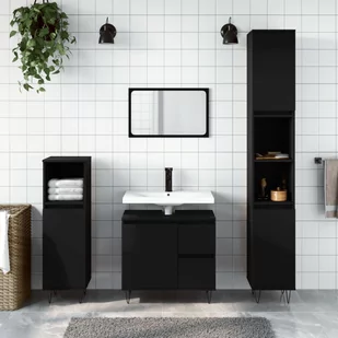Szafka łazienkowa, czarna, 65x33x60 cm, materiał drewnopochodny Lumarko! - Toaletki - miniaturka - grafika 1