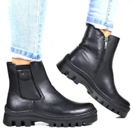 Botki damskie - Damskie Botki Trapery Z Kieszonką Ocieplane Potocki 12167 Czarne Licowe - miniaturka - grafika 1