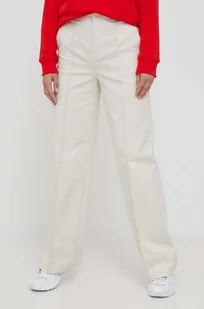 Sisley spodnie damskie kolor beżowy szerokie high waist - Spodnie damskie - miniaturka - grafika 1