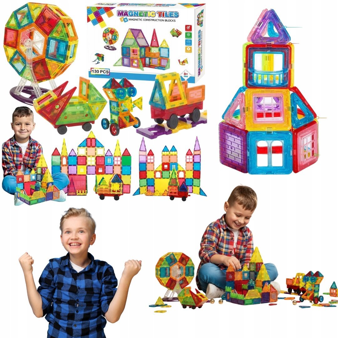 DUZE KLOCKI MAGNETYCZNE 3D 130 EL KONSTRUKCYJNE 3D PANELE MAGNETIC TILES