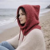 Czapki damskie - Delikatna balaclava kominiarka kaptur czapka alpaka jedwab ręczna robota - miniaturka - grafika 1