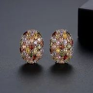 Inne - TEMU LERANSI Kolorowe, błyszczące, wielokolorowe, damskie, kolczyki, miedziane, wklejane, mieszane kolory, kryształki zirkonowe, klipsy do uszu, - miniaturka - grafika 1