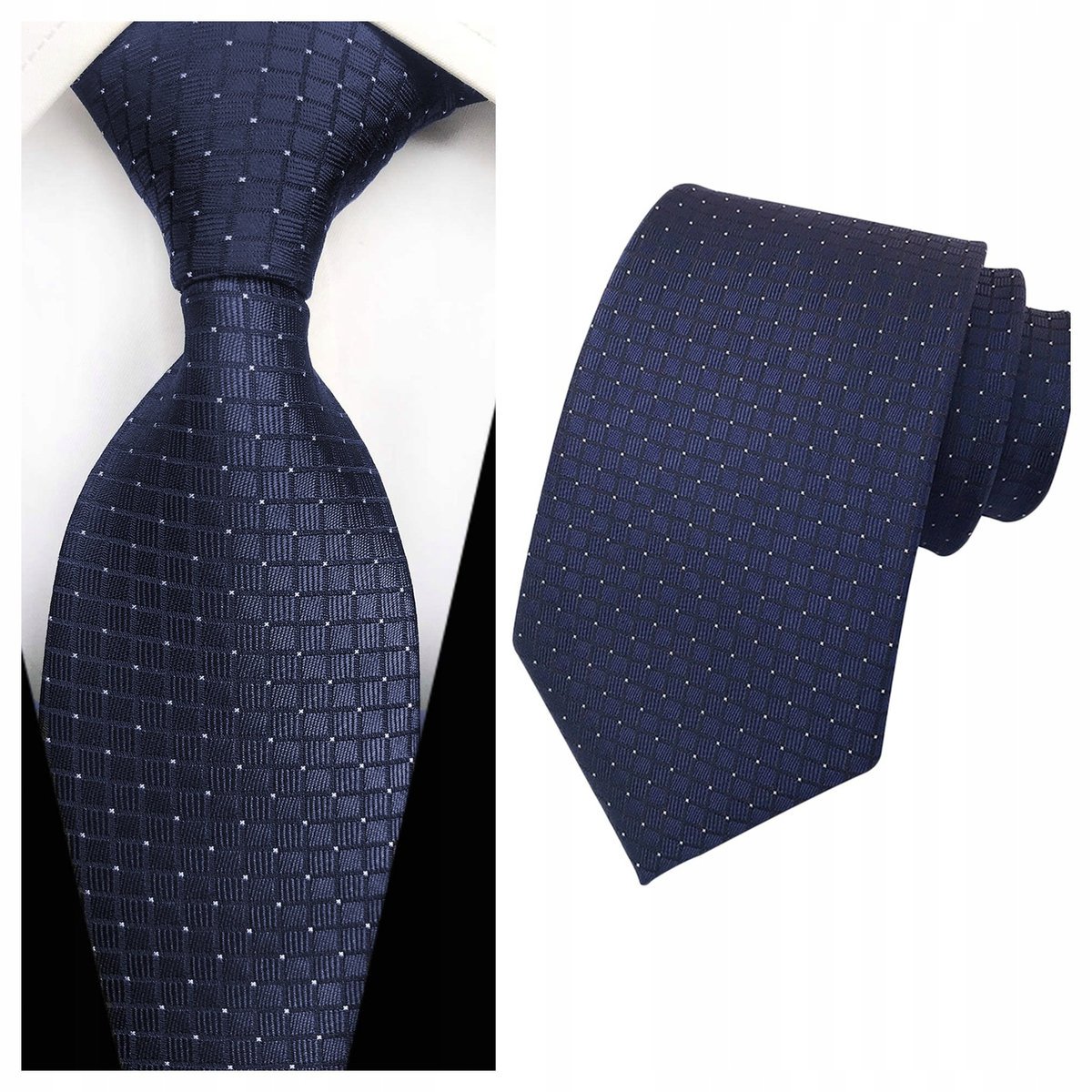 Krawat męski klasyczny w kratkę - granatowy