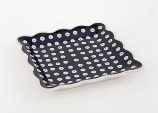 Bolesławiec Talerz kwadratowy 16cm Kropki 42 124098 - Talerze - miniaturka - grafika 1