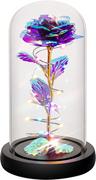 Sztuczne kwiaty - Świecąca Fioletowa Róża w Szklanej Kopule LED - miniaturka - grafika 1