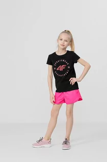 Spodnie i spodenki dla dziewczynek - 4F szorty dziecięce kolor różowy gładkie regulowana talia - grafika 1
