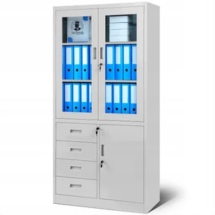 JAN przeszklona szafa z szufladami WIOLA, 900 x 1850 x 400 mm, szara - Szafki biurowe - miniaturka - grafika 1