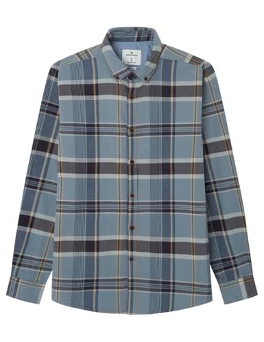 SPRINGFIELD Koszula męska w kratę o splocie skośnym, Niebieski dymny, XS