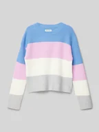 Swetry dla dziewczynek - Sweter z dzianiny krótki w stylu Colour Blocking - miniaturka - grafika 1