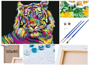 Malowanie po numerach Obraz Rama Płótno ZESTAW 5w1 KOLOROWY TYGRYS dziekie zwierzęta - Malowanie po numerach Malowanie po numerach Obraz Rama Płótno ZESTAW 5w1 KOLOROWY TYGRYS dziekie zwierzęta - Malowanie po numerach - miniaturka - grafika 1
