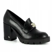 Mokasyny damskie - Półbuty mokasyny czarne Carinii B8903 klocek skóra modne eleganckie r.40 - miniaturka - grafika 1