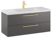 Szafki łazienkowe - Szafka Wisząca Z Umywalką RON 100 cm - Titan Mat - Uchwyty Złote Szczotkowane - miniaturka - grafika 1