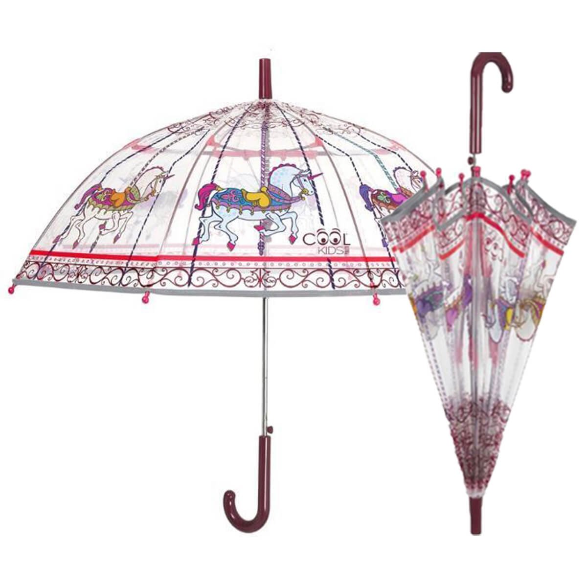 Automatyczna parasolka dziecięca przezroczysta głęboka perletti karuzela koniki