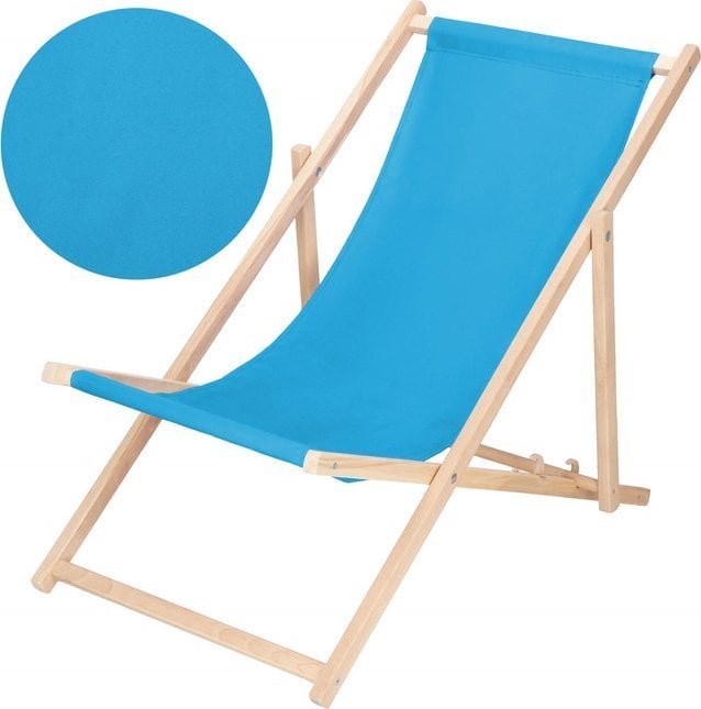 Leżak ogrodowy, drewniany z 3-stopniową regulacją, plażowy, balkonowy, niebieski UNIWERSALNY