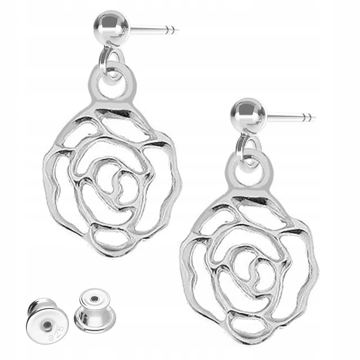 Kolczyki Srebrne z Kwiatami Różami Róże Kwiaty Tulipany Róża SREBRO 925