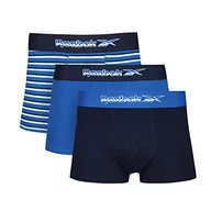 Paski - Reebok Męskie super miękkie bokserki, krótki materiał bawełniany, niebiesko-granatowy/biały pasek z kontrastowym elastycznym ściągaczem - opakowanie 3 szt, Vector niebieski/granatowy/biały pasek, M - miniaturka - grafika 1
