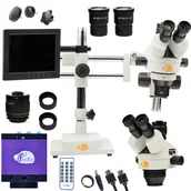 Mikroskopy i lupy - MIKROSKOP STEREOSKOPOWY TRINOKULAROWY SUWNICA OŚWIETLACZ WYŚWIETLACZ KAMERA - miniaturka - grafika 1