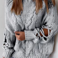 Swetry damskie - TEMU Sweter Damski z Regulowanym Wiązaniem Przednim - Miękka, Okrągła Dekoltura, Długi Rękaw na Jesień i Zimę, Wygodny Casualowy Pulower, - miniaturka - grafika 1