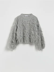 Reserved - Sweter z frędzlami - jasnoszary - Swetry damskie - miniaturka - grafika 1