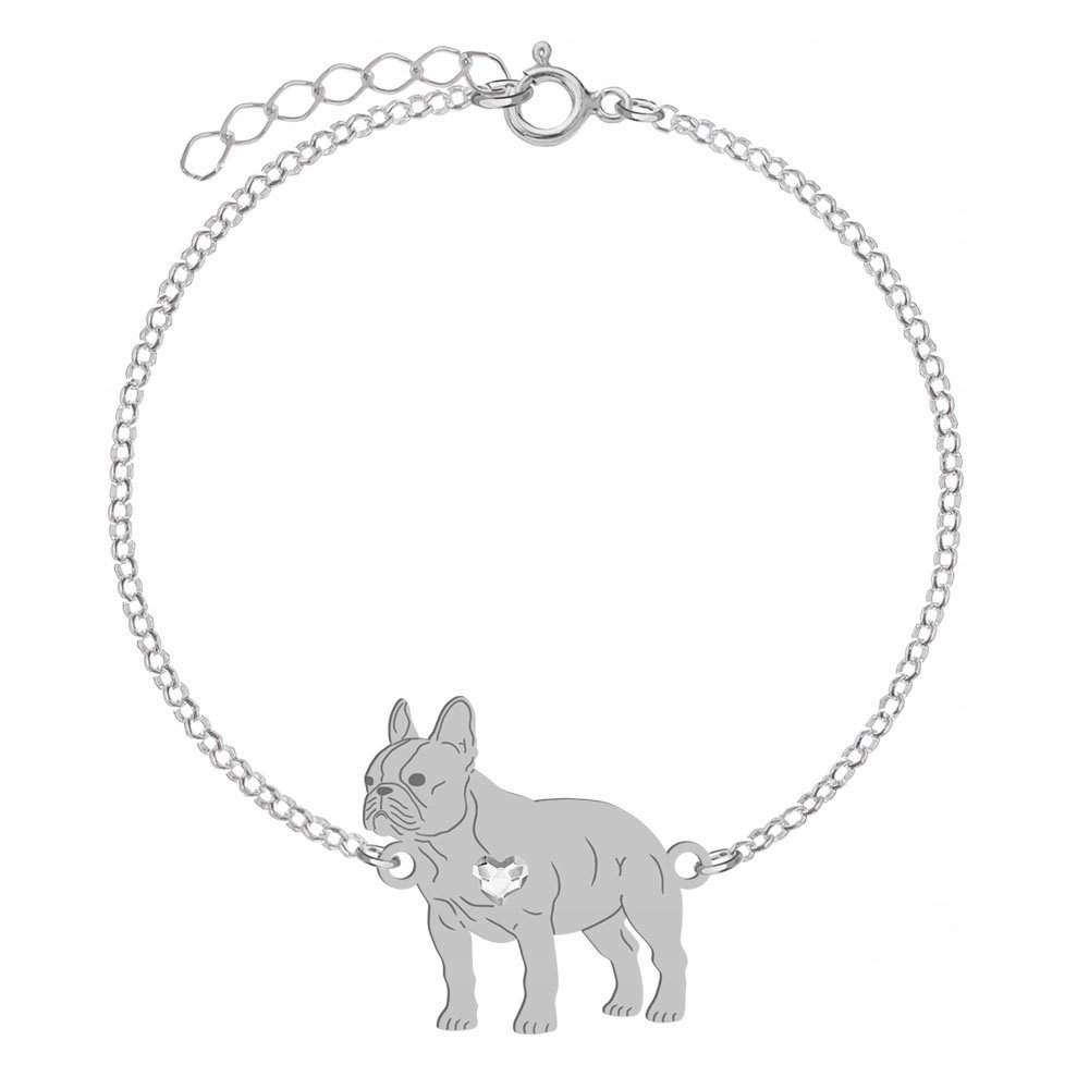Bransoletka Srebrna z psem Bulldog Francuski 925 Łańcuszek Biżuteria GRAWER