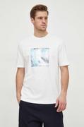 Koszulki męskie - Armani Exchange t-shirt bawełniany męski kolor beżowy z aplikacją - miniaturka - grafika 1