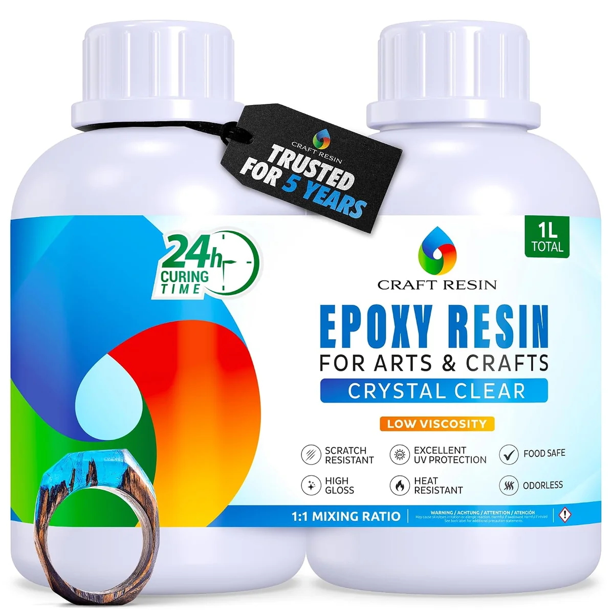 CRAFT RESIN Krystalicznie Przejrzysta żywica Epoksydowa – zestaw przezroczystych żywic epoksydowych, odlew i utwardzacz do dzieł sztuki, żywica odle..