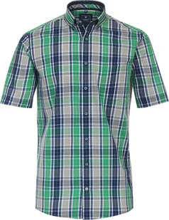 REDMOND Casual koszula męska krótki rękaw kołnierzyk button-down wygodny krój bawełna zielona kratka M - Koszule męskie - miniaturka - grafika 1